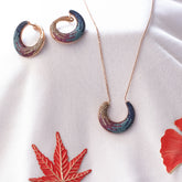 Rose Gold Half Moon Rainbow Multi Color CZ Necklace With Earrings Set